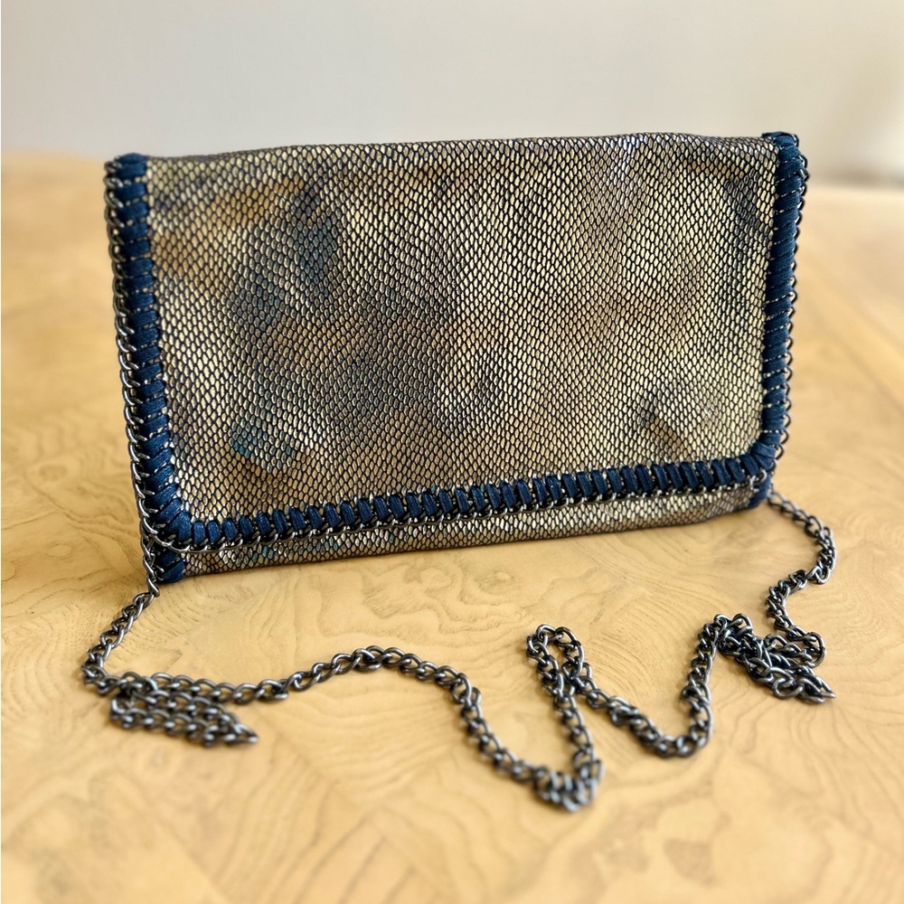 Gold Snakeskin Purse Bag Clutch With Chain